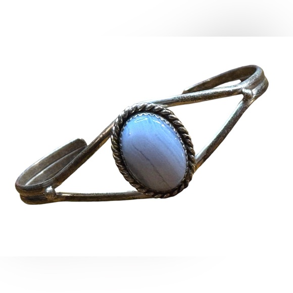 Navajo Native American MKM Sterling 925 silver Blue lace agate cuff Bracelet - Picture 3 of 5